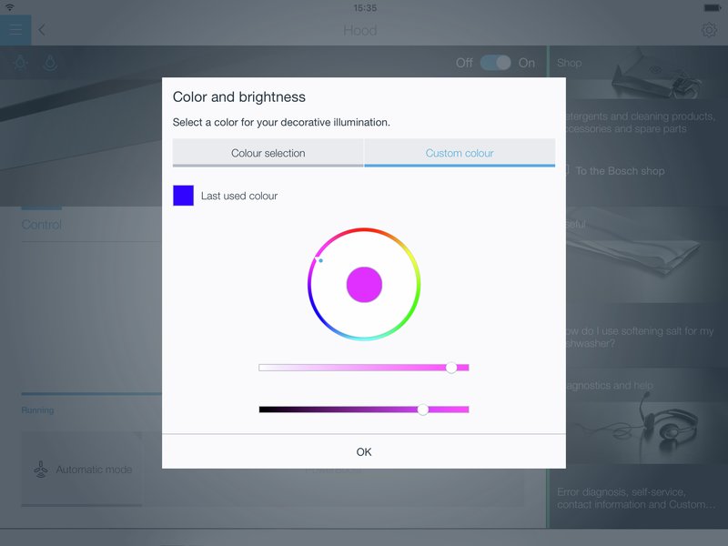 Bosch DWK67FN60 — Teplota svetla: vytvorte ideálnu atmosféru v kuchyni s nastaviteľným LED osvetlením.