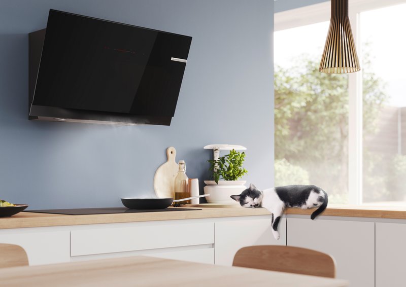 Bosch DWK81AN20 — Extrémne tichý: najtichší šikmý odsávač pár v Európe (v režime recirkulácie).