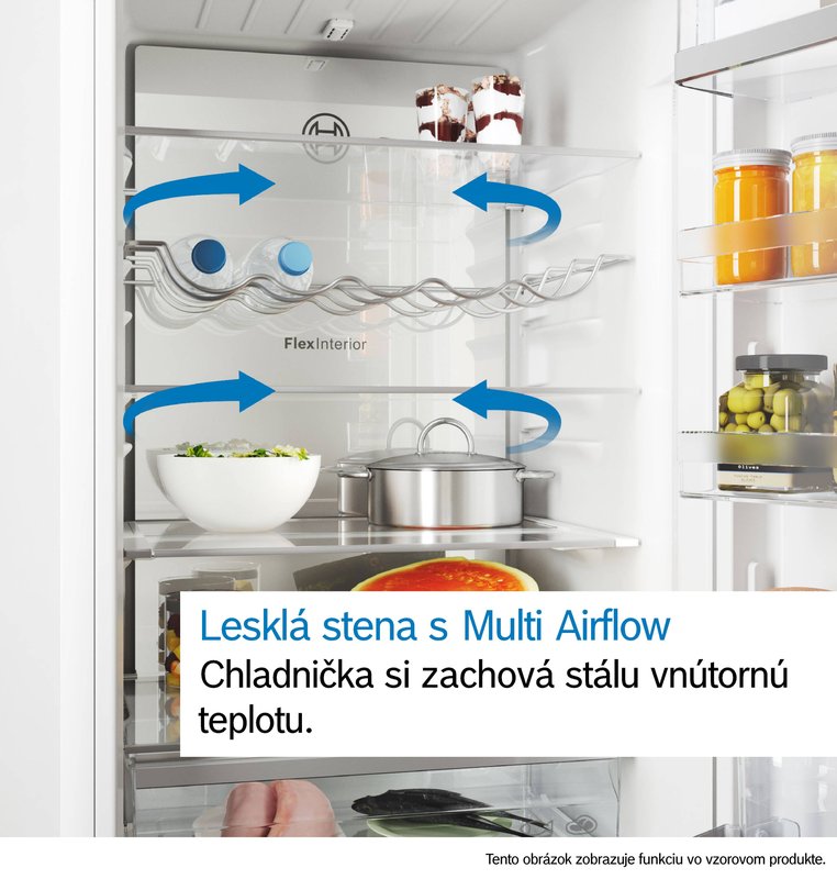 Bosch KFN96VPEA — Lesklá zadná stena so systémom Multi Airflow: rovnomerná cirkulácia vzduchu pri konštantnej teplote.