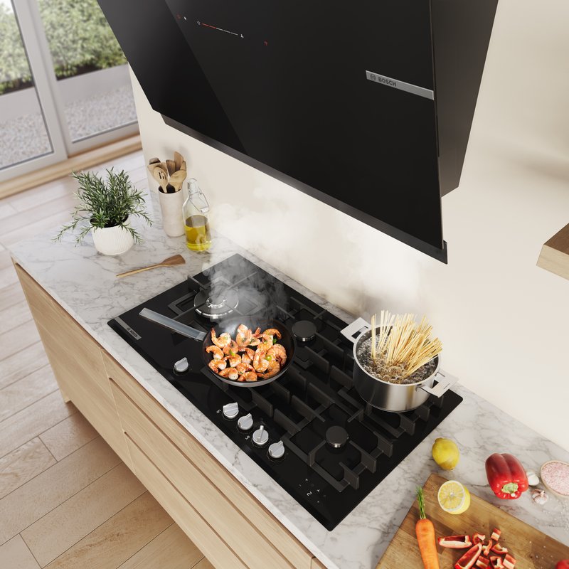 Bosch PRP6A6H40 — Smart Hood Automatic: odsávač pár sa počas varenia automaticky prispôsobí nastaveniam varnej dosky.