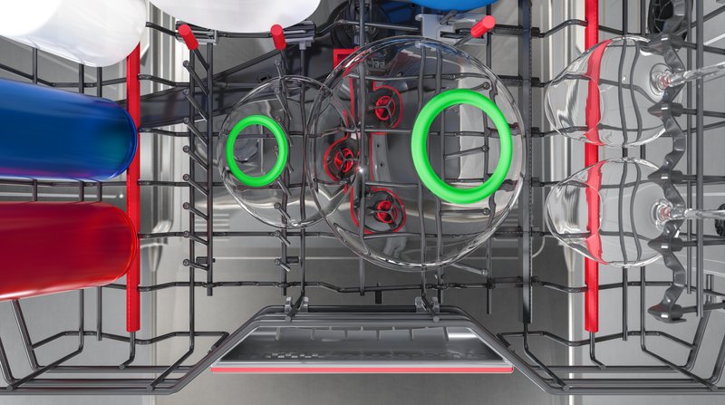 Bosch SMV6ZCX25E — Extra Clean Zone: zvlášť dôkladné umývanie silne znečisteného riadu v hornom koši.