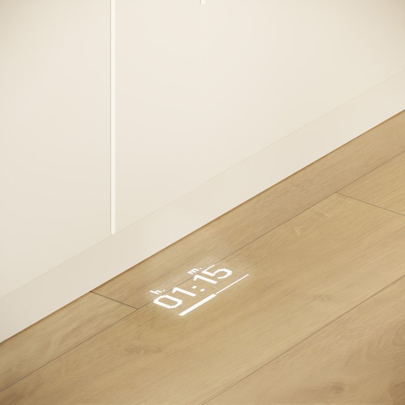 Bosch SPV6ZMX17E — TimeLight: stav programu a zostávajúci čas je premietaný na podlahu vo vysokom rozlíšení.