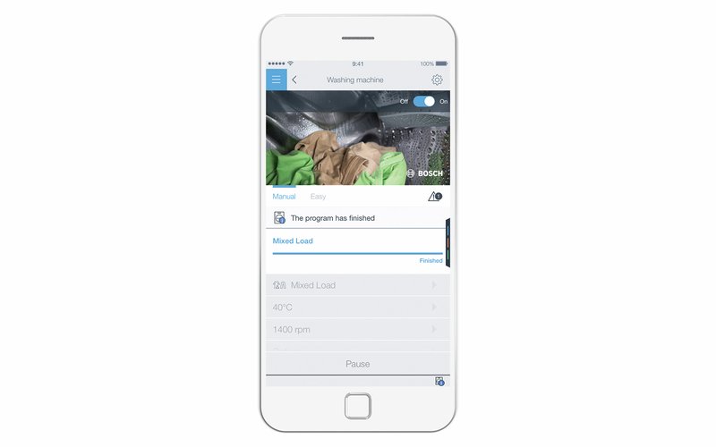 Bosch WGB25602CS — Nechajte si zasielať push notifikácie priamo zo svojej práčky, ktoré vám poskytnú prehľad o momentálnom stave programu a ďalšie užitočné informácie.