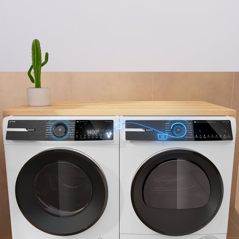 Bosch WQB246DNBY — Smart Dry: prenechajte výber najlepšieho programu sušenia na vašu pripojenú práčku a sušičku.