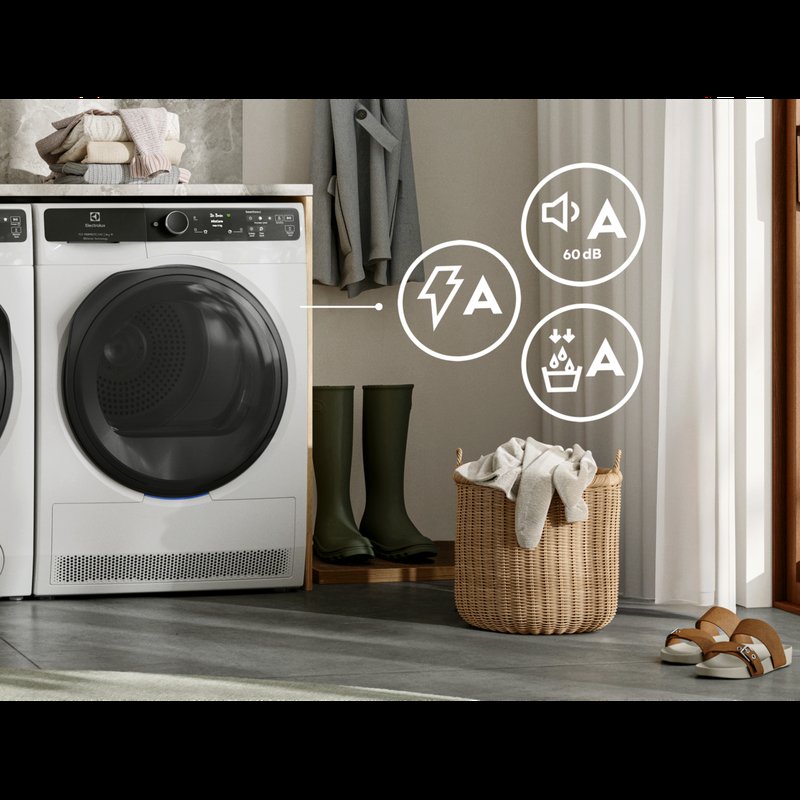 Electrolux EW9D495CC Hodnotenie A-A-A za vysokú energetickú účinnosť, nízku hlučnosť a nízku vlhkosť