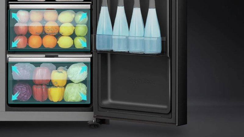 Hisense RS9P628GPFE — Veľké zásuvky na ovocie a zeleninu