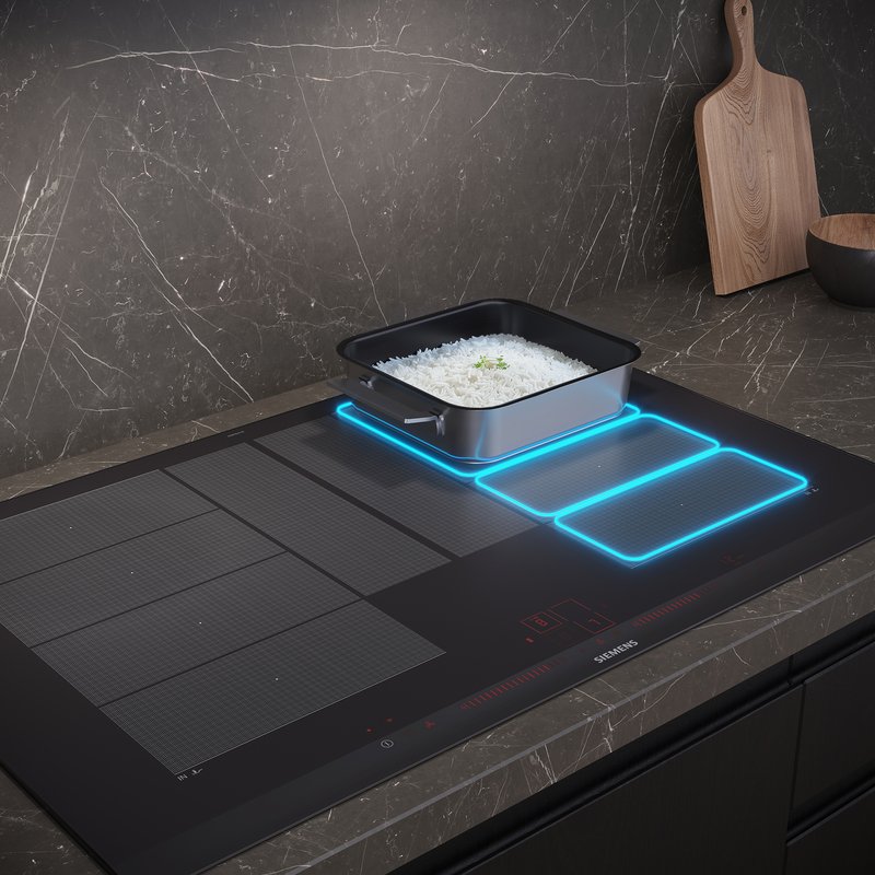 Siemens EX875HVC1E — intelligent flexZones: automatický posun varných zón pre maximálnu flexibilitu.