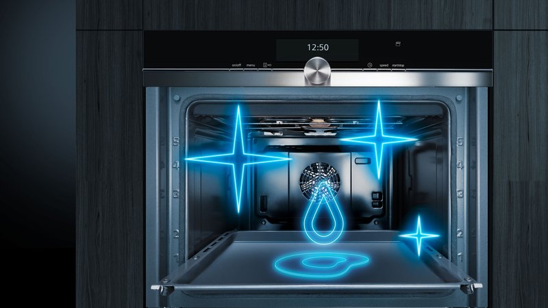 Siemens HS758G3B1 — humidClean Plus: rýchle čistenie vďaka odpareniu mydlovej vody vnútri rúry na pečenie. Rúru tak zbavíte nečistôt oveľa jednoduchšie.