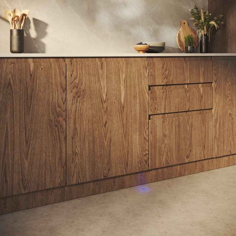 Siemens SN63EX22CE — infoLight: modré svetlo je počas fázy umývania projektované na zem, po ukončení fázy umývania a sušenia zhasne.