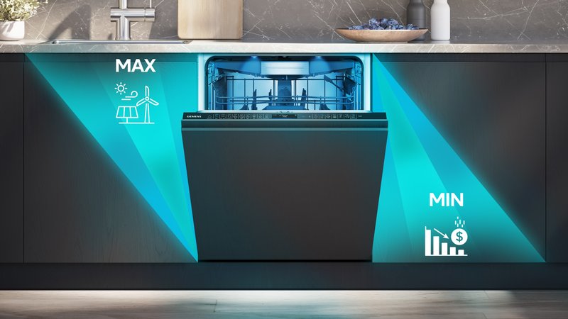 Siemens SN87TX02CE — smartStart: vylaďte svoju umývačku, aby uprednostnila obnoviteľnú energiu alebo najnižšie ceny energie.