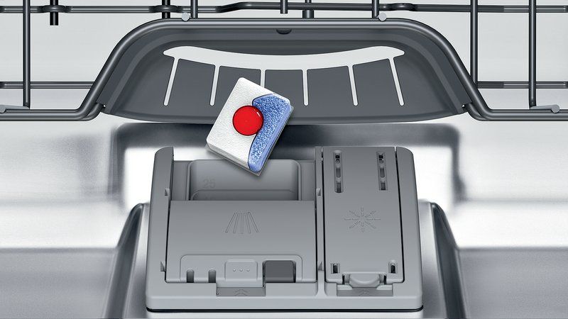 Siemens SR55ZS10ME — Dávkovací asistent rozvinie plnú silu detergentu pre perfektný výsledok umývania riadu